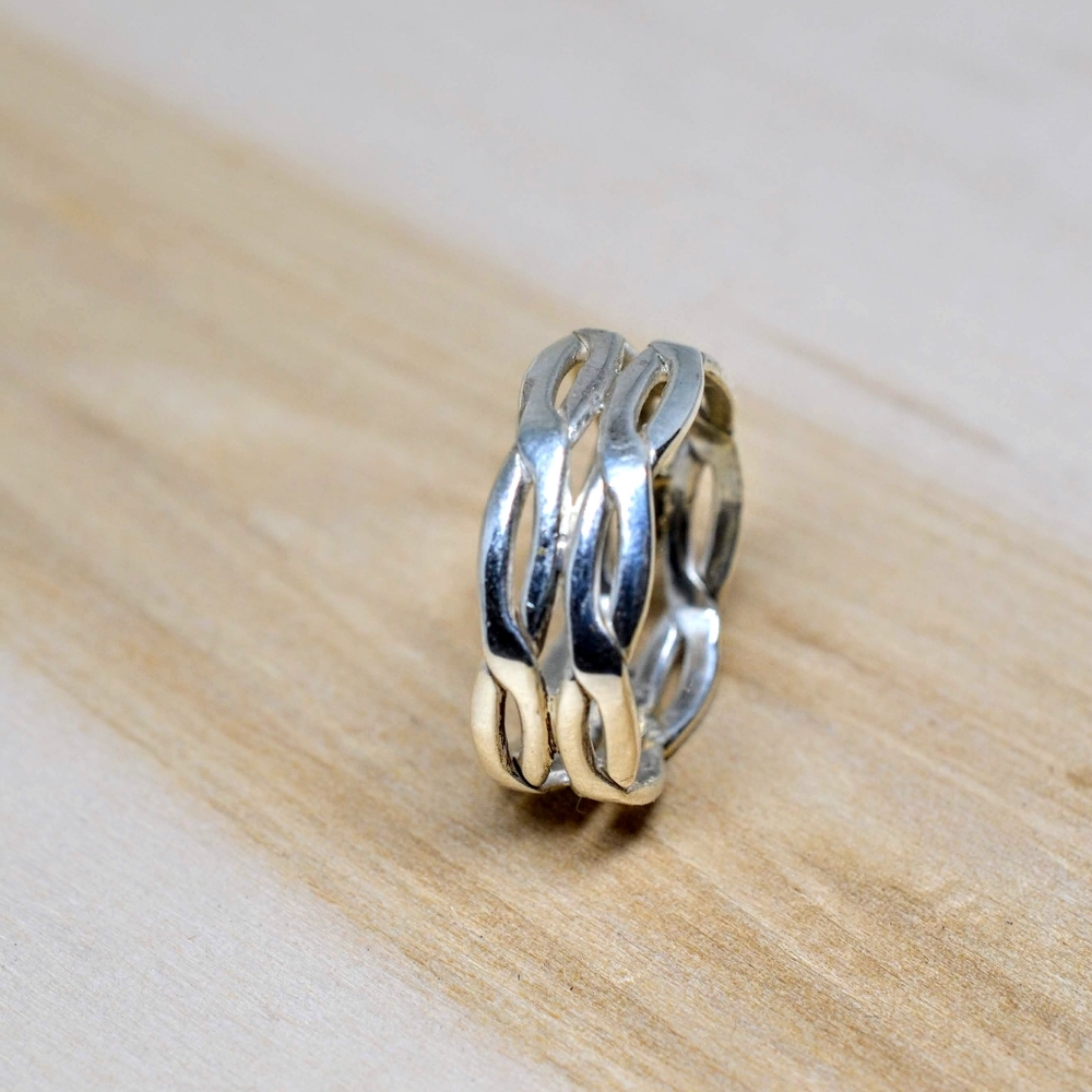 Handmade .925 Sterling Silver Braided Double Ring